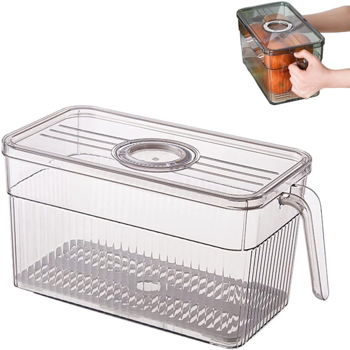 VHV - Koelkast organizer - Vershoudbakjes - Koelkast opbergdoos - Met handvat - Transparant - Stapelbaar - Voor groente en fruit - Keuken organizer - 30*15*15cm - Grijs