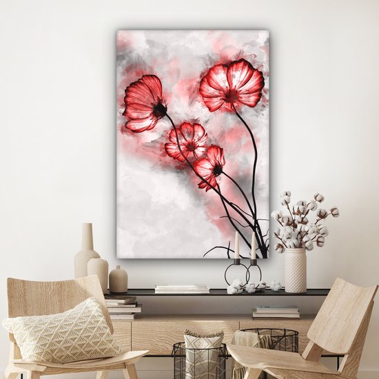 Peintures sur toile - Fleurs - Aquarelle - Rouge - 80x120 cm - Décoration murale
