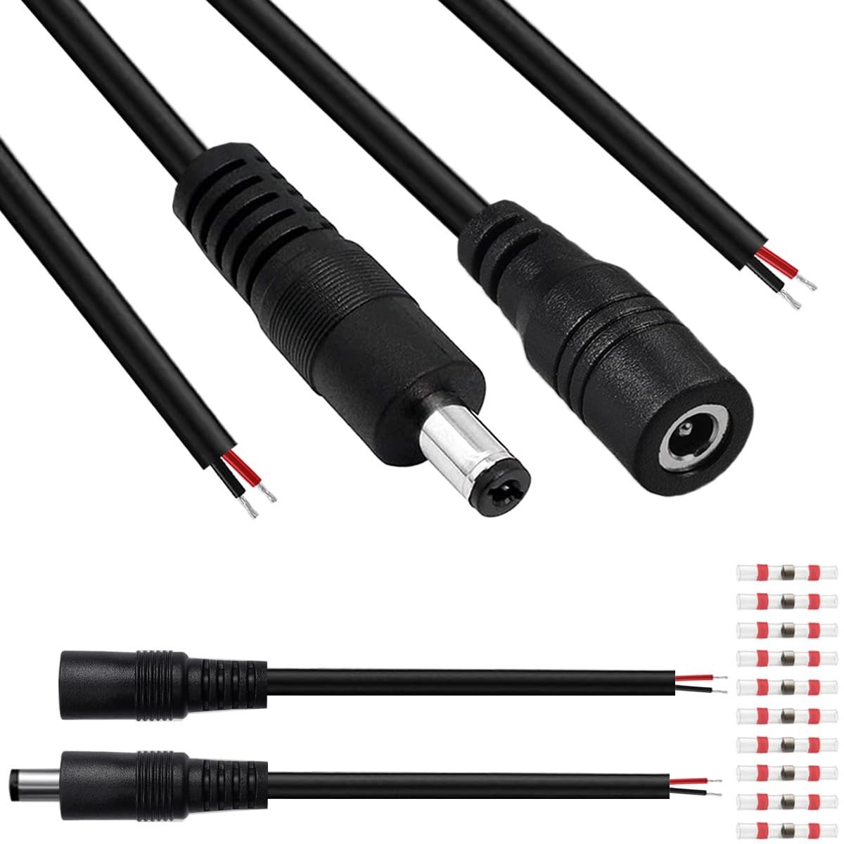 Dailygoods - DC Power Pigtail Kabel (4 Stuks, 30 cm)