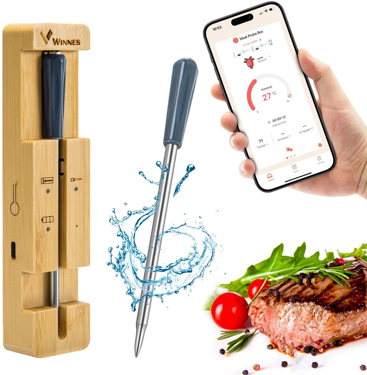 Bbq thermometer draadloos - Vleesthermometer barbecue met app - Oventhermometer - Kookhulp