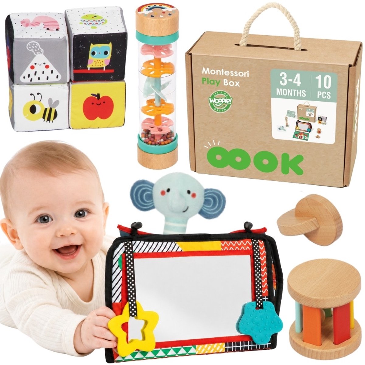 Woopie Green XXL Montessori Sensorische en Educatieve Box 6 in 1 FSC - UNI