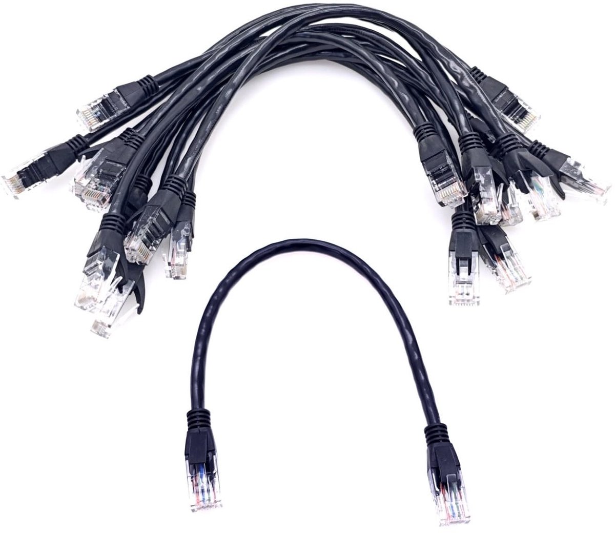 Dailygoods - Set van 10 Zwarte CAT 6 Ethernet Kabels van 30 cm
