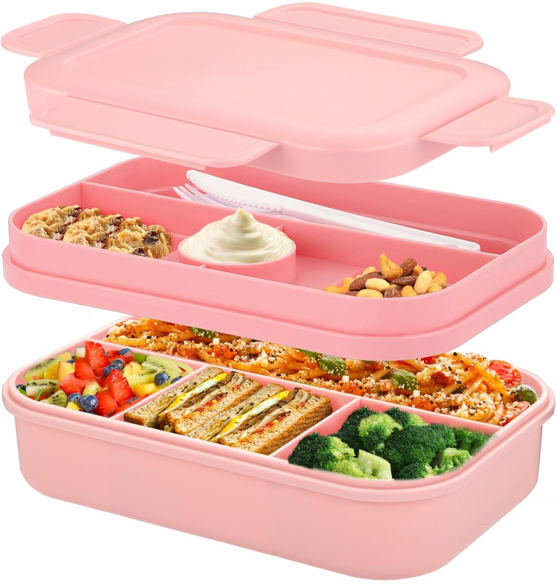 Dailygoods - Dailygoody - Lunch Box voor Volwassenen - Bento Box met Compartimenten - 2000 ml Capaciteit - Snackbox voor Werk of School - Inclusief Bestek