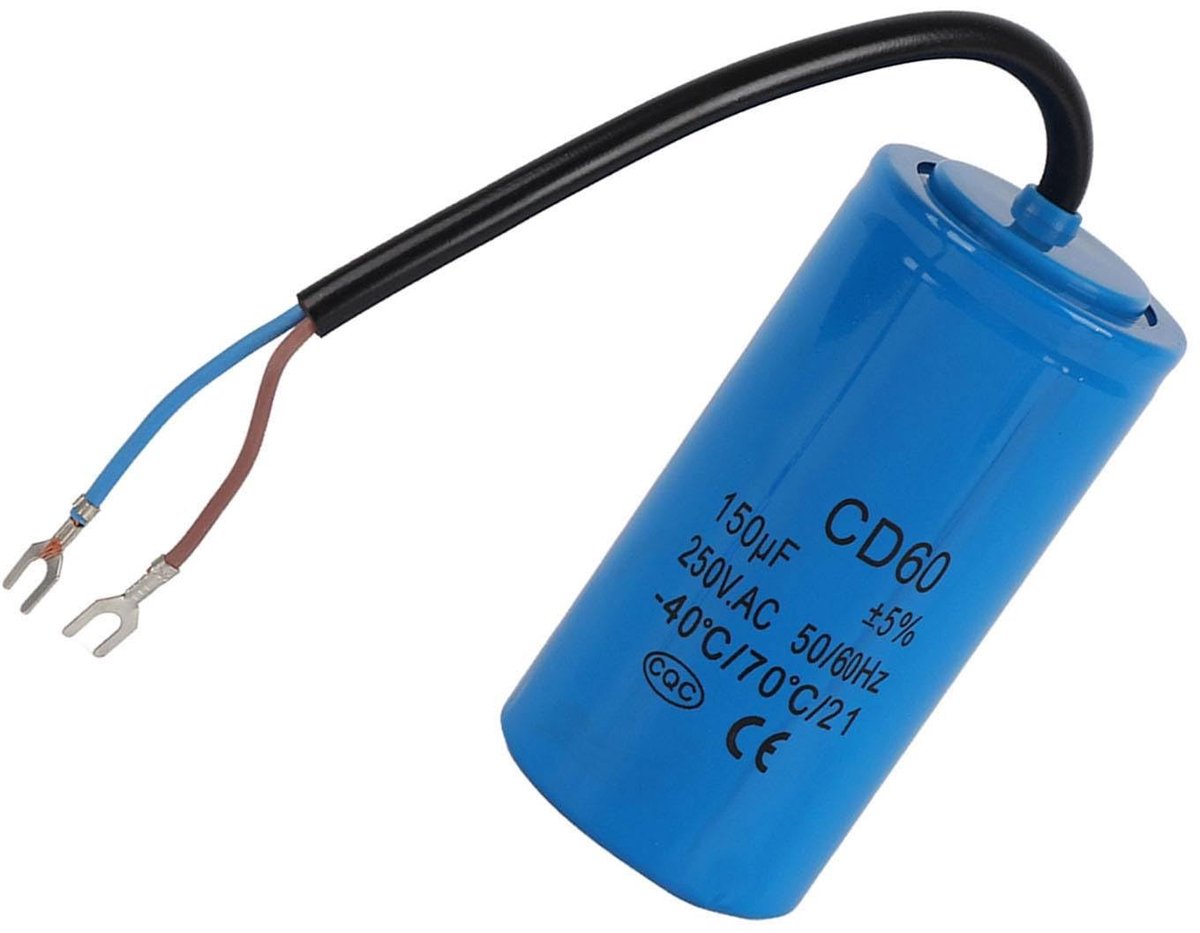 Dailygoods - Hittebestendige Condensator - AC 250V 150uF - Laag Impedantie - Voor Compressoren en Motors - Met Piombo