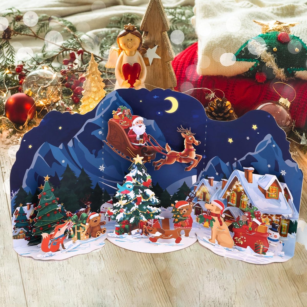 Dailygoods - Dailygoody - Kerstkaarten - Pop-up kaarten - 3D wenskaart - 13 x 15 cm - Kerstmis - Met envelop - Geschikt voor feestdagen