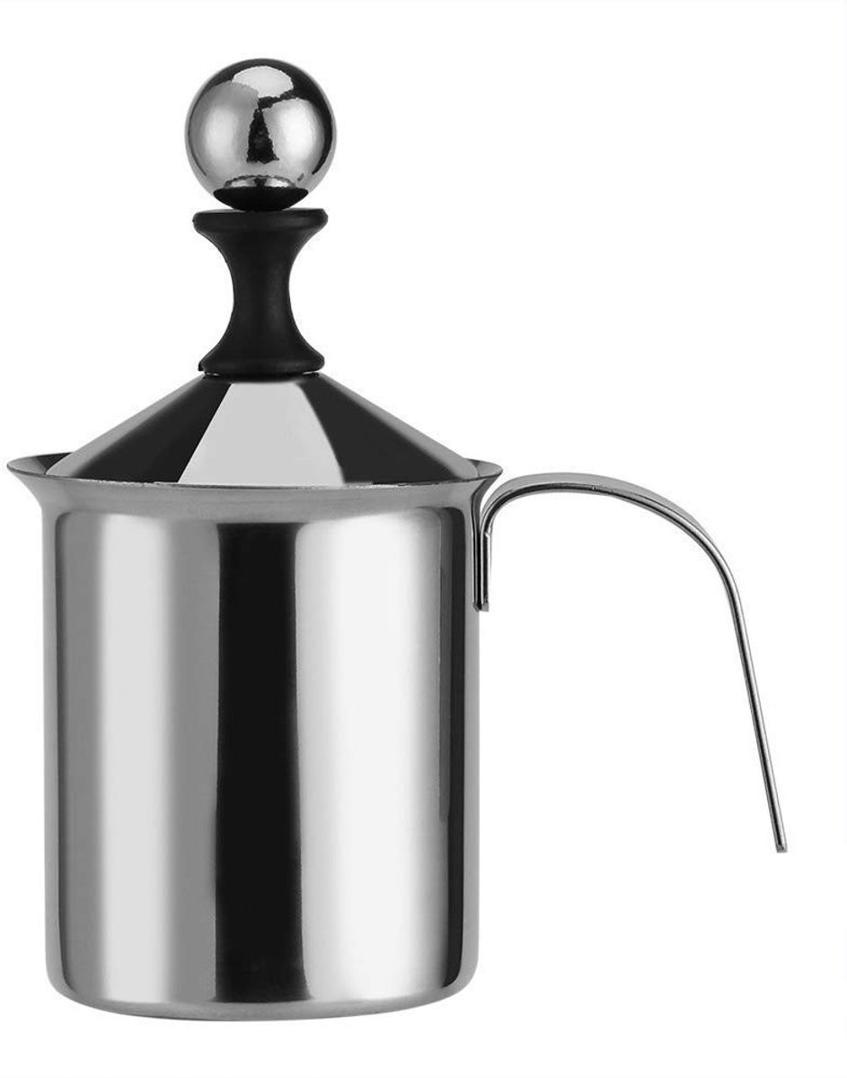 Dailygoods - Melkopschuimer - Dubbel Mesh - Voor Romig Schuim - 400 Milliliter - Roestvrij Staal - Handmatig Gebruik - Geschikt voor Thuisgebruik