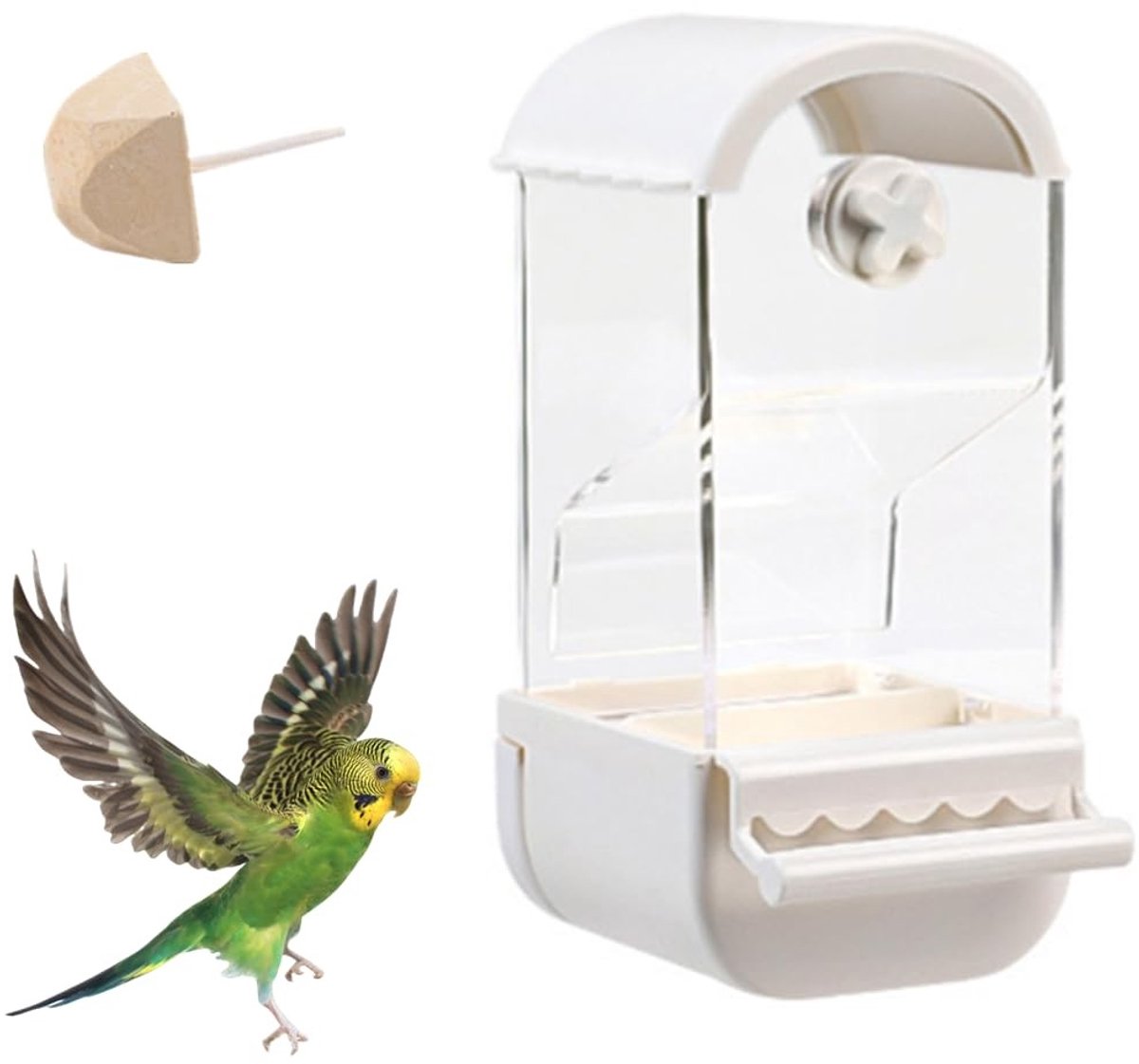 Dailygoods - QCTrial - Cosensi - Dailygoody - Papegaai Automatische Voederbak - Vogelvoederhuisje - Anti-krassend - Wit - Voedingscontainer - Geschikt voor Parkieten en Vinken