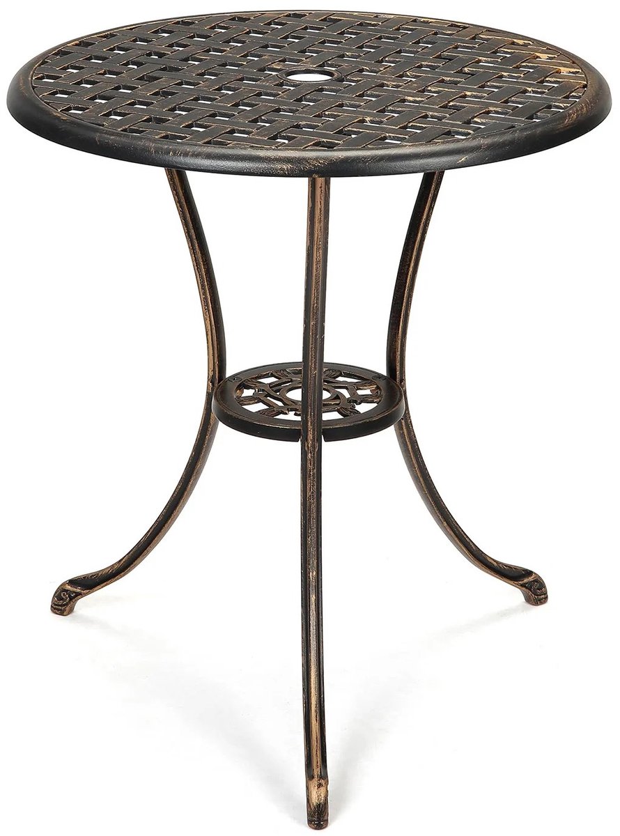 Geargalaxy Bistrotafel Buiten - Terrastafel - Tuintafel - Balkontafel - Ronde Tafel - Met Parasolgat - 60x60x71cm - Brons