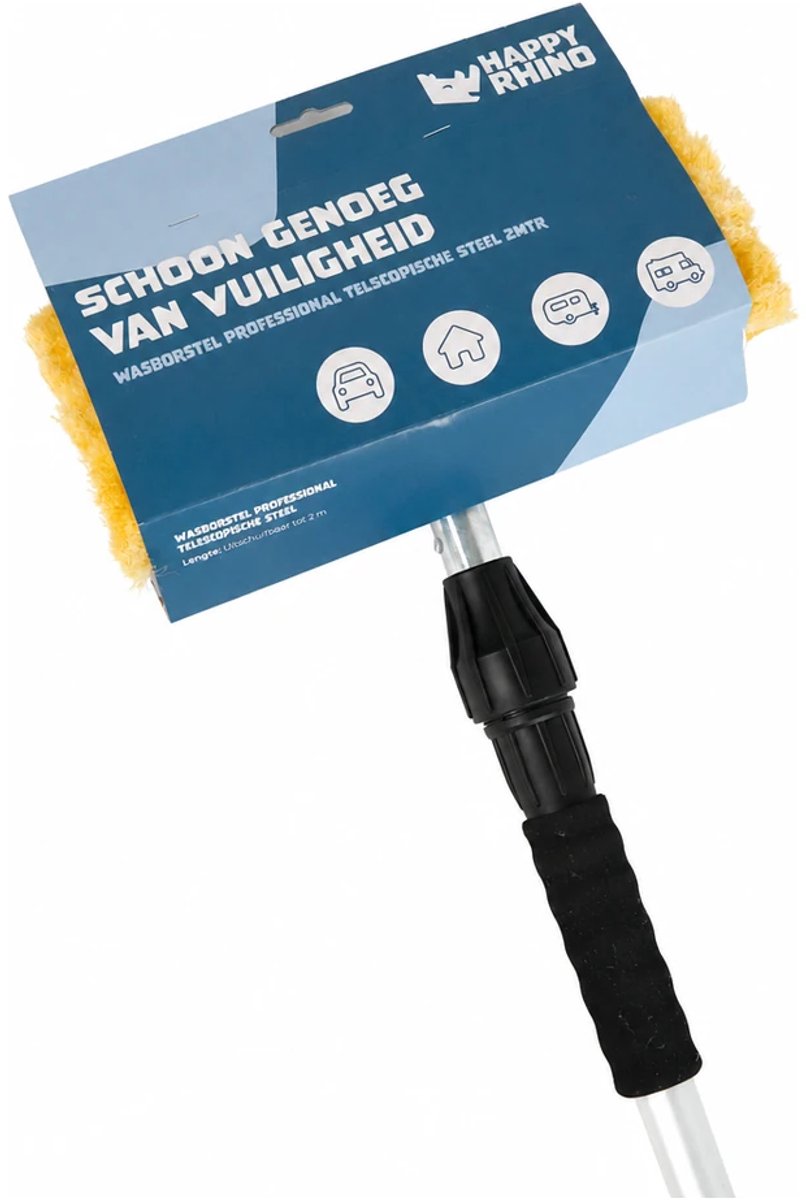 Happy Rhino - Wasborstel Professional Telscopische Steel 2 meter - 0.89kg - 27 x 12 x 200 cm