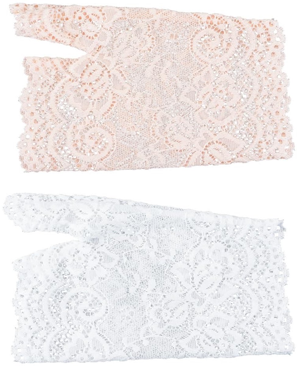 Dailygoods - Dames Kant Halvinger Handschoenen in Wit en Abrikoos