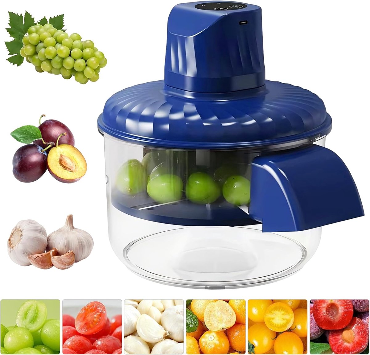 Dunschiller - Groenteschiller - Elektrische automatische druivenschiller - Oplaadbaar via USB-C - Bediening met één druk op de knop - Geschikt voor klein fruit en groenten zoals druiven -knoflook - Dadels en meer - 28.3*29.2*28.2cm