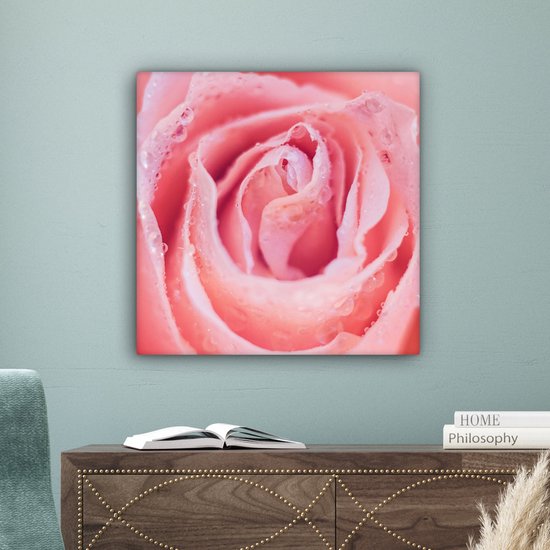 Tableau sur toile Rosée du matin sur les pétales de rose rose - 50x50 cm - Décoration murale Art