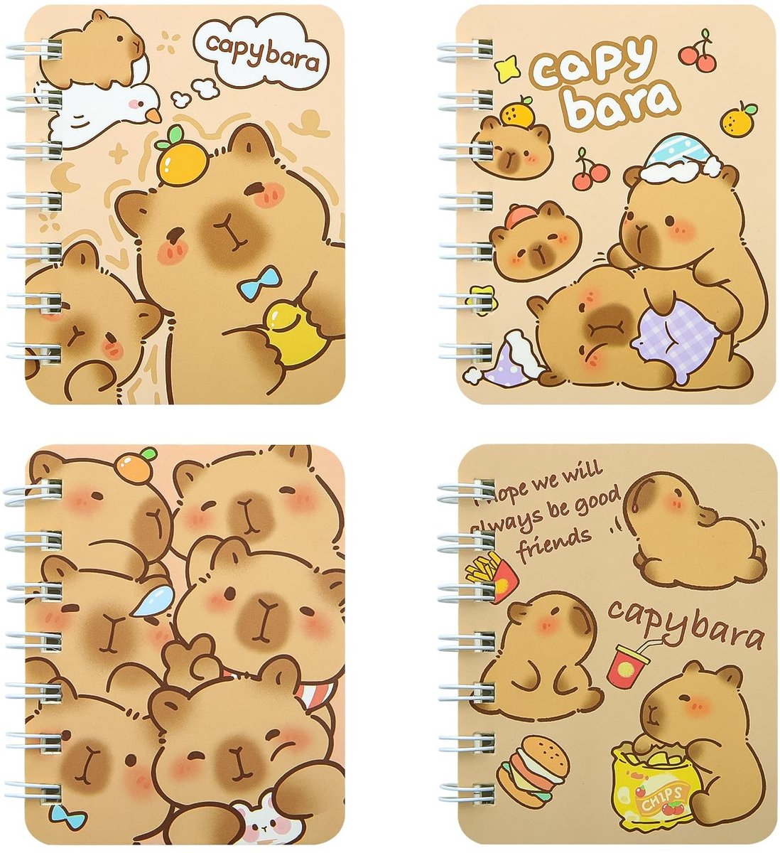Dailygoods - Dailygoody - Capybara Mini Spiraal Notebooks - Waterdichte Notepads - A7 Formaat - Leuke Pocket Journals - Geschikt voor Kinderen en Feestjes