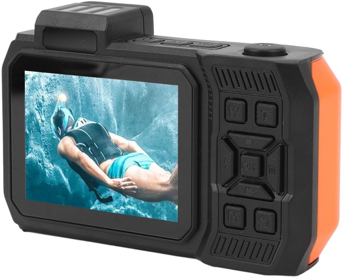 Dailygoods - Dailygoody - 65MP 4K Onderwatercamera - Robuust en Waterdicht - Dubbel Scherm - Oranje - 10X Zoom - Ideaal voor Snorkelen - Perfect voor Avonturi