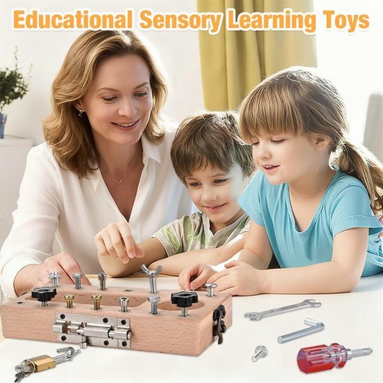 Montessori speelgoed schroeven bord set - Houten busy board - Sensorisch speelgoed - Educatief houten speelgoed voor 3 4 5 jaar - Cadeau voor jongens en meisjes — afbeelding 3
