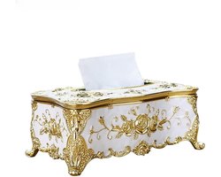 1-delige retro tissuebox - 235×130×95 mm - Rechthoekig - Gemakkelijk in gebruik - Geschikt voor auto's, kantoren, huizen en badkamers - Goud en wit