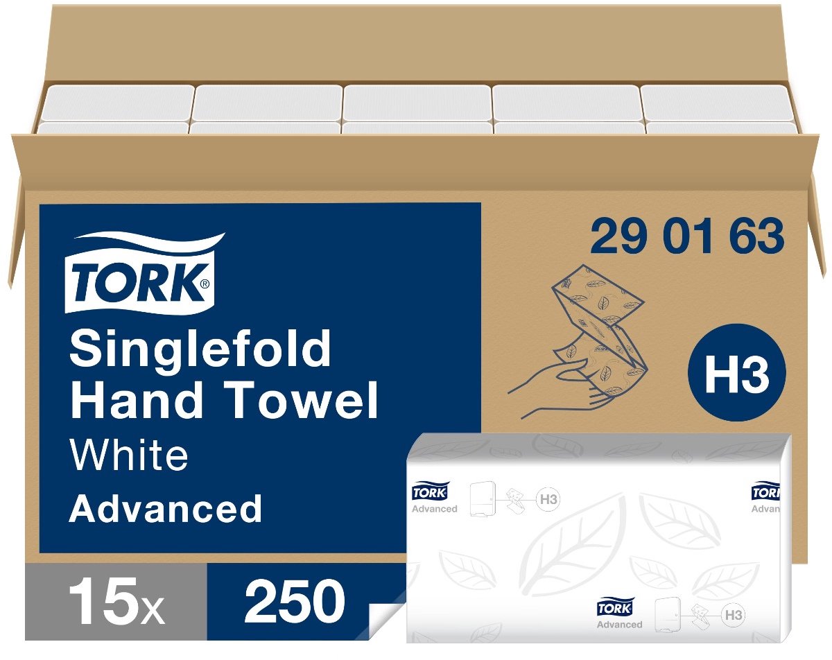 Tork Z-gevouwen papieren handdoeken Advanced H3, groot, zacht, 2-laags, wit (290163)