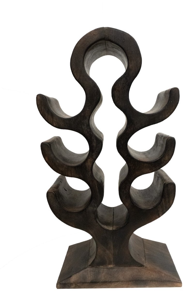Wijnrek van Hout - Organisch - Teakhout Suarhout Bruin - Staand Wijnrek Teak - 10 Flessen - 70 x 36 x 17cm