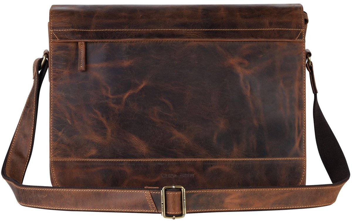 GREENBURRY laptoptas schoudertas met laptopvak Vintage Notebook Bag Brown bruine
