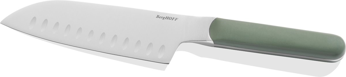 BergHOFF Home Elements Santokumes 16,7 cm – Japans Koksmes met Anti-Plak Lemmet voor Groenten, Vis & Vlees – Vlijmscherp RVS, Ergonomisch Handvat & Vaatwasbestendig Mes – Khaki