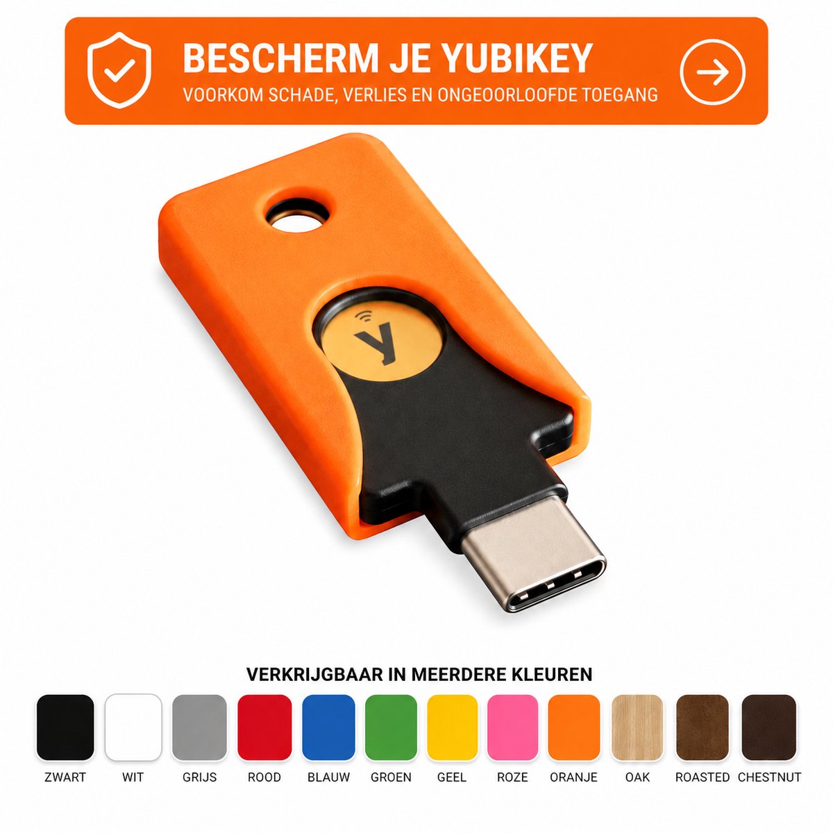 YubiKey 5C NFC Beschermhoes - USB-C Beveiligingssleutel Case - Yubico Key Cover - Krasbestendige Sleutelhanger Bescherming - Compacte NFC Security Key Houder - Zakelijke En Persoonlijke Data Bescherming Accessoire - Oranje