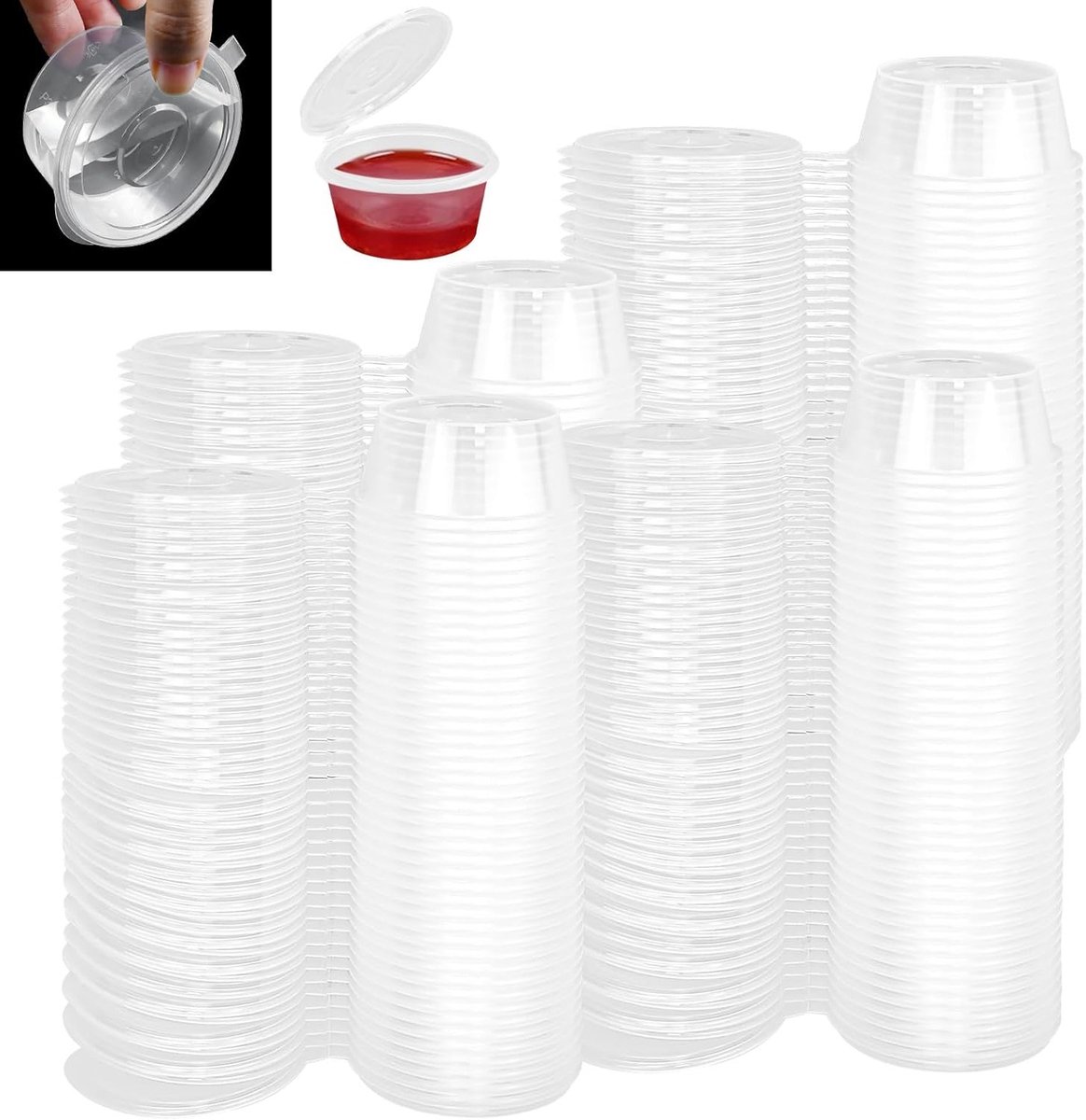 Set van 100 Transparante Plastic Sauspotjes met Deksel, 75 ml - Ideaal voor Sauzen, Specer