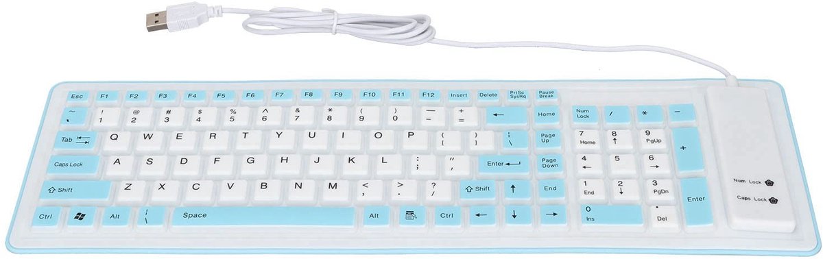 Dailygoody - Opvouwbaar Siliconen Toetsenbord - Flexibel en Waterdicht - Blauw - USB Bedraad Toetsenbord - Geschikt voor PC en Laptop