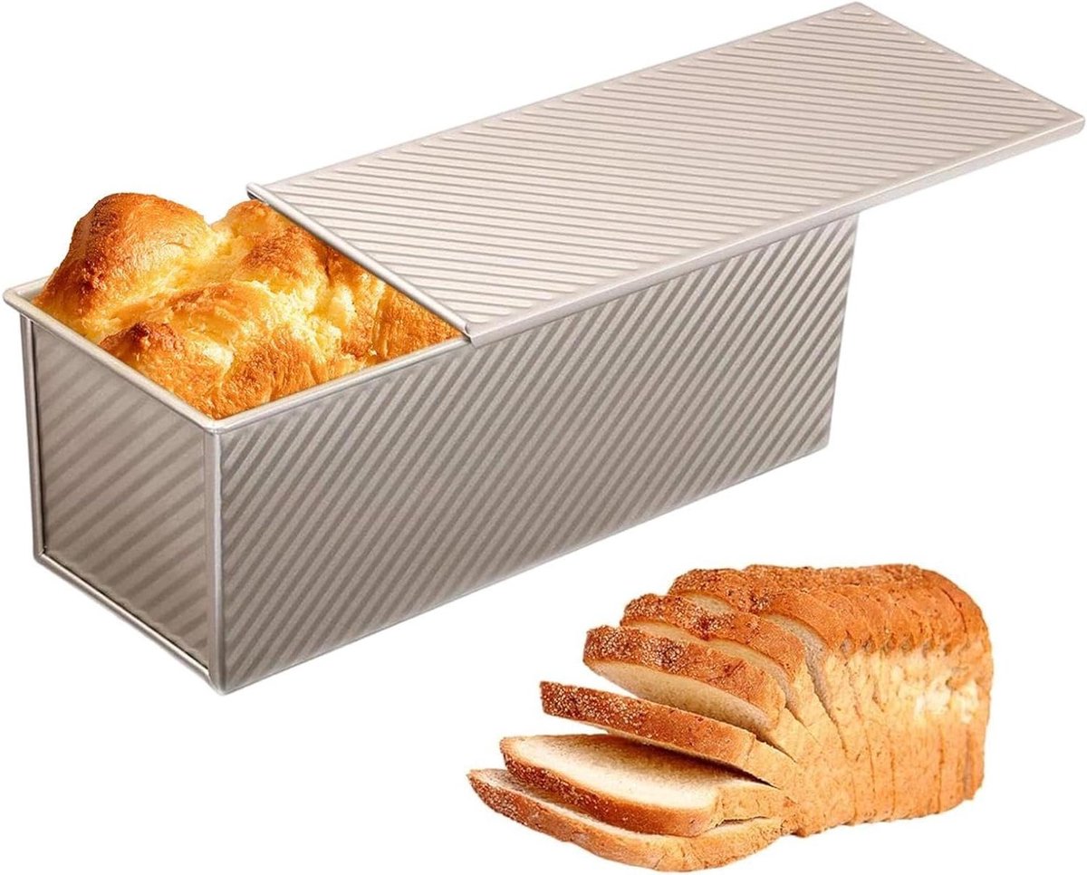 Brood Bakvorm - Broodvorm met deksel - Brood bakken - Geribd koolstofstaal - 32x12x11 cm - Goud