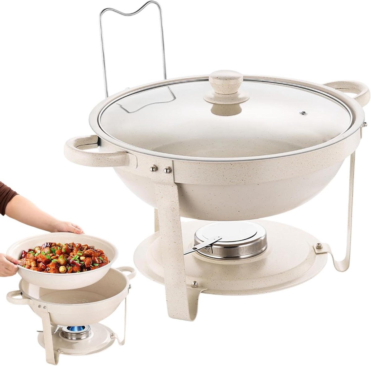 Buffetschalen Warmhoudplaat - Verwarmde Serveerschalen - Gerechten Warm Houden - Dubbele Vacuümstructuur - 35x35x14 cm - Wit