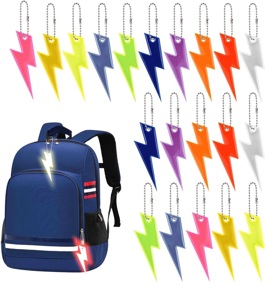 Pack van 20 Reflecterende Hangers voor Kinderen, Schooltassen, Kleding, Veiligheid, Cadeau in 10 Kleuren