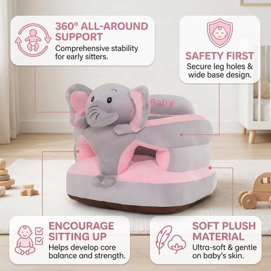 Baby Zitstoel - Olifant Stoeltje - Baby Leren Zitten - 360 Graden Ondersteuning - 40 x 39 x 185 cm — afbeelding 2