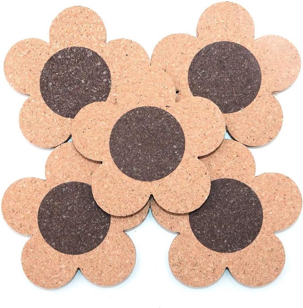 Set van 5 Kurken Coasters van 10 cm - Bloemvormige Onderzetters voor Meubels, Vochtabsorberend en Warmtebestendig