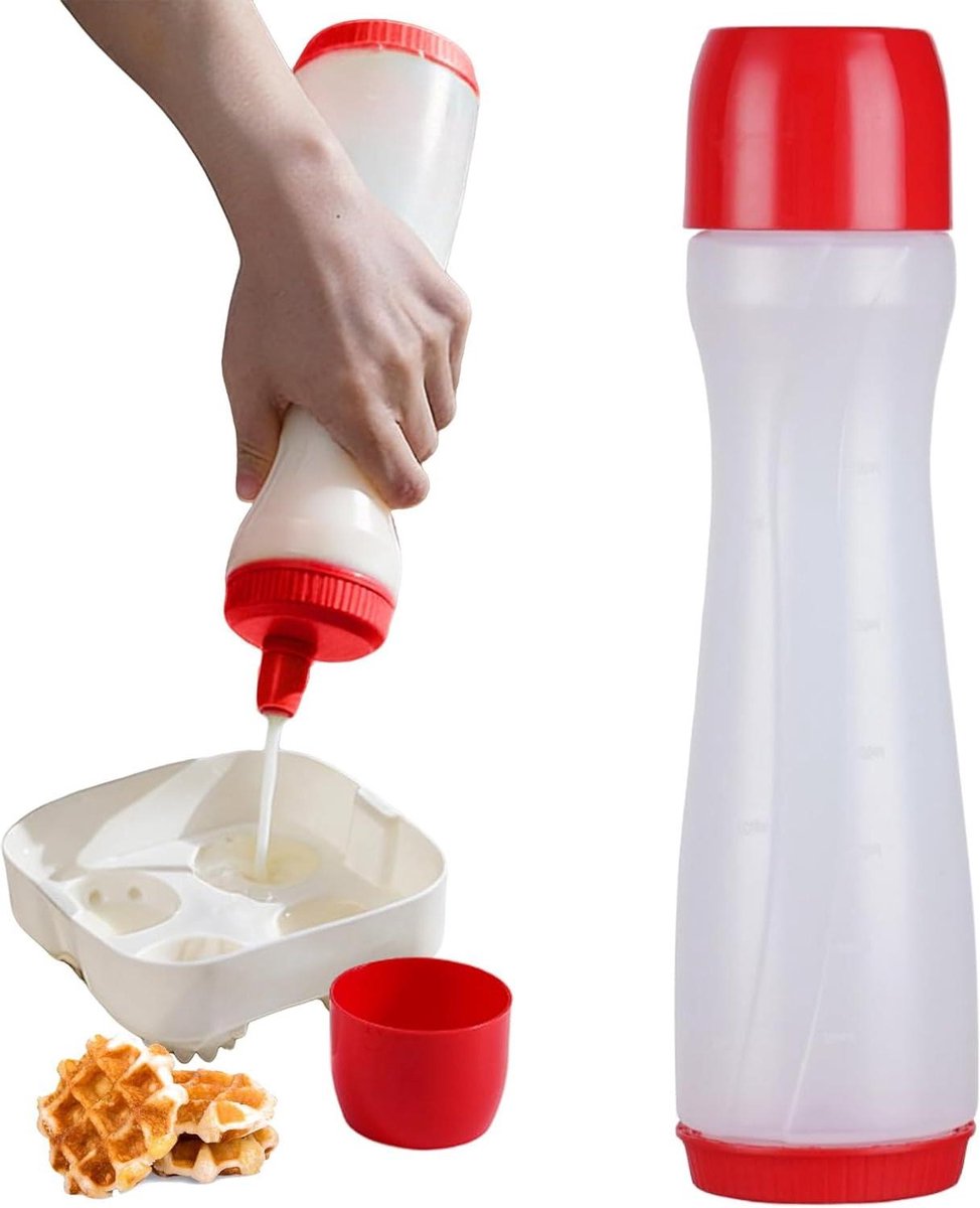 Beslag Dispenser - Knijpfles Beslagfles - Pannenkoeken Bakken - Anti-druppel Mondstuk - 700ml - Rood