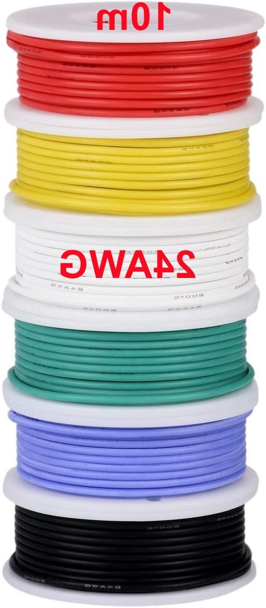 Flexibele Siliconekabel Set van 24 AWG, Geëmailleerde Koperen Draden, Kleurkabels voor Elektrische Verbindingen (6 Spoelen van 10 Meter) — afbeelding 3