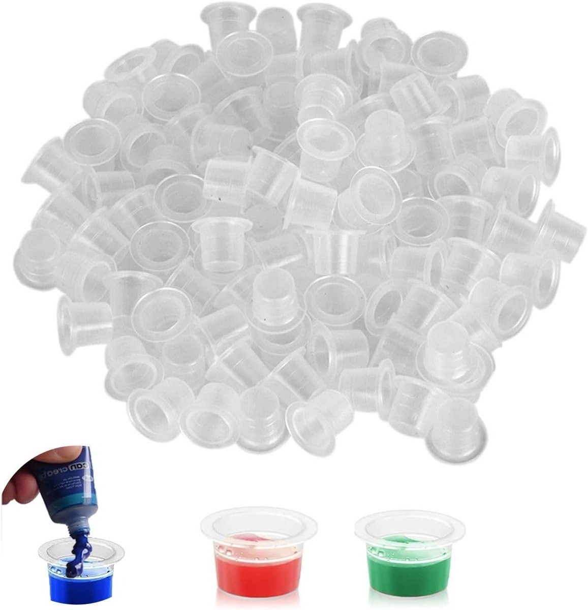 200 Stuks Inktcaps voor Tattoo - Wegwerp Inktbekers van Plastic, 8mm, Ideaal voor Inktpigmenten en Tattoo Supplies