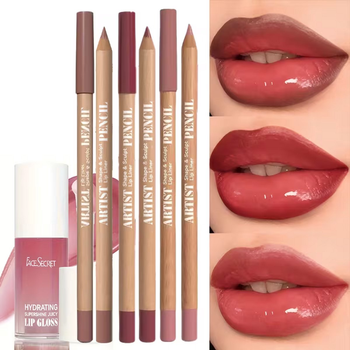4 Delige Lip Liner & Lip Oil Set - Matte Lipliners met Hydraterende Lip Oil