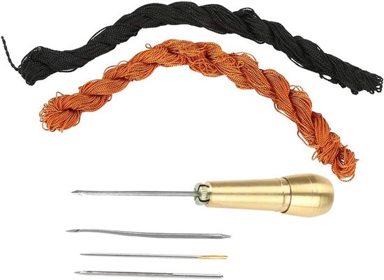 Naai Priem Kit - Reparatieset Leer - Schoenen Repareren - Verwisselbare naalden - 18m Draad - Zwart Bruin — afbeelding 5