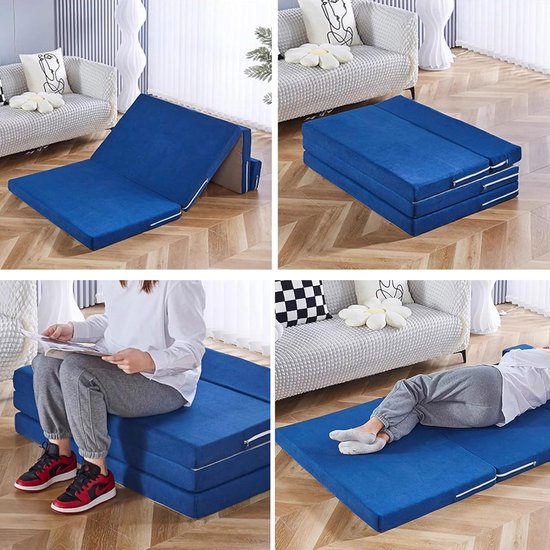 Logeerbed Tri-Fold - Opvouwbaar Matras - Gasten Ontvangen - Antislip Hoes - 5 cm Dik - Grijs — afbeelding 2
