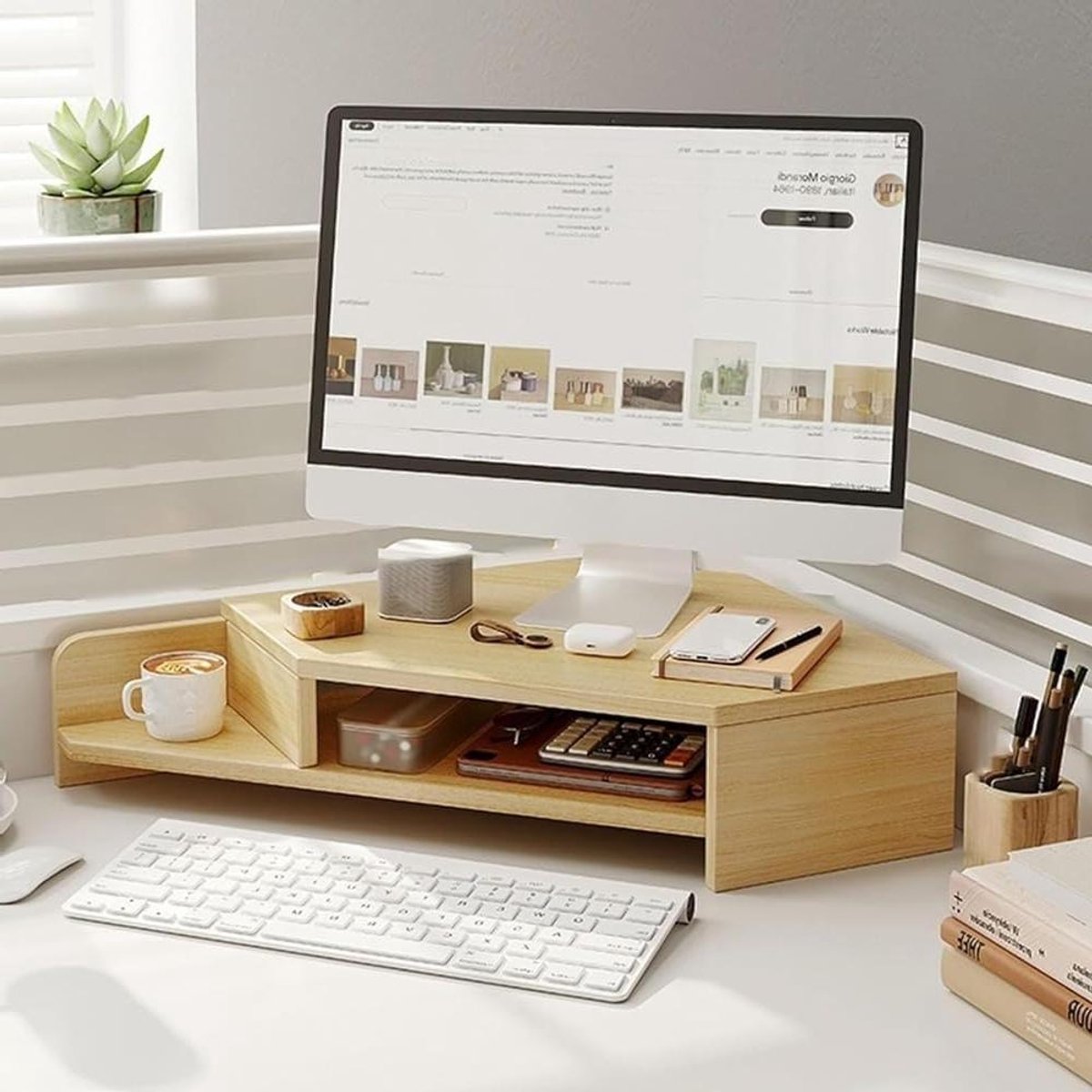 Monitorstandaard - Bureauverhoger - Ruimte Besparen - Ergonomisch Ontwerp - 13 cm Hoogte - Zwart