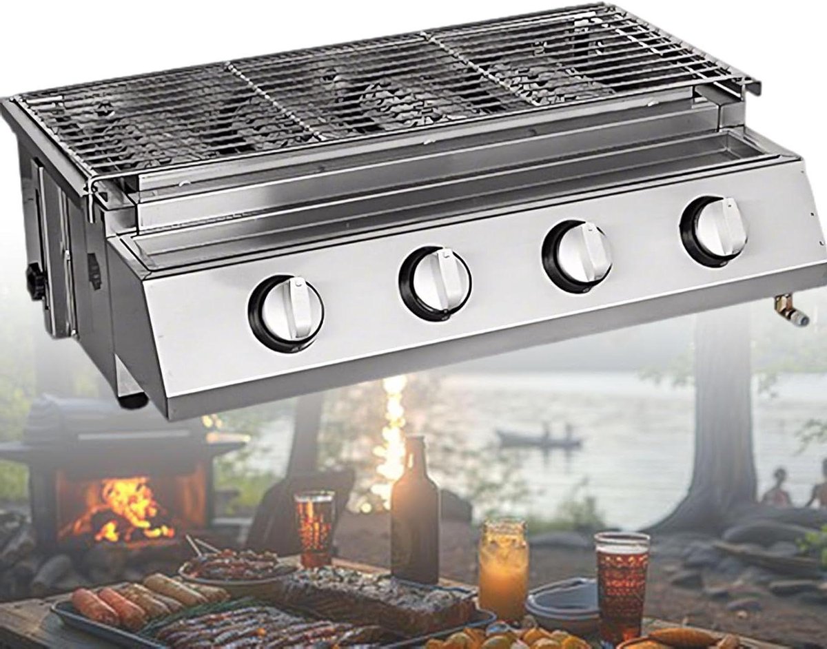 Tafel Gas Grill - Bakplaat BBQ - Buiten Koken - Onafhankelijke Warmteregeling - 10 x 10 x 10 mm - Zilver