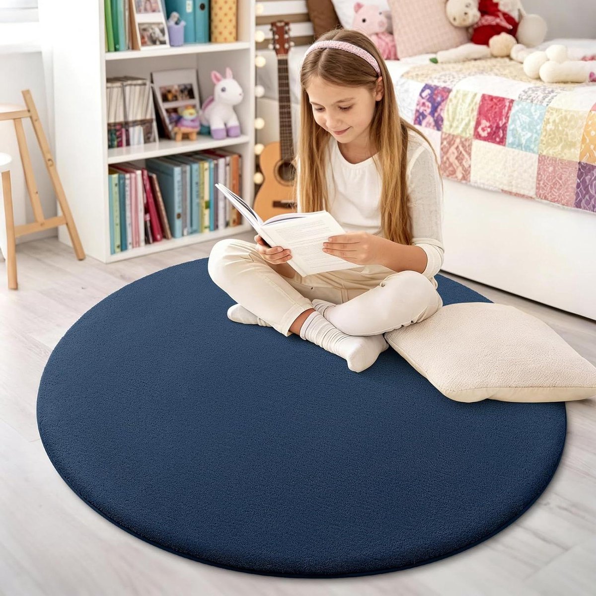 Rond Tapijt - Woonkamer vloerkleed - Woonruimte verfraaien - Ultrazacht en geluidsabsorberend - 120 cm Rond - Marineblauw