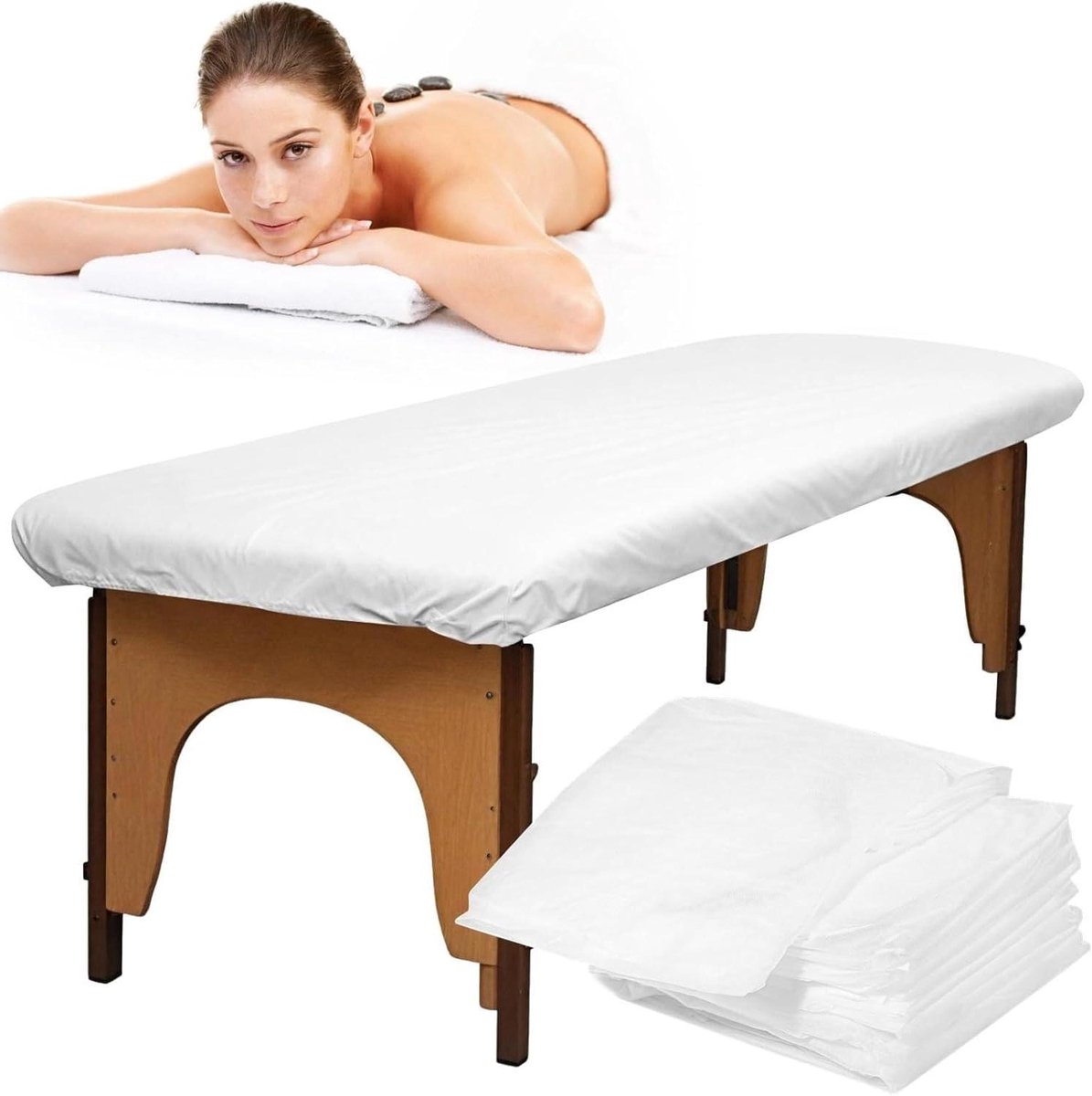 Massage Bedrijf Lakens - Massagetafel Hoezen - Hygiënisch Werken - Wegwerp en Gemakkelijk - 110 x 210 cm - Wit