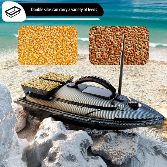 RC Visaasboot - Voerboot Visboot - Vissen Ondersteunen - Dubbele Motor Autopiloot - 59 x 33 x 21 cm - Zwart — afbeelding 2
