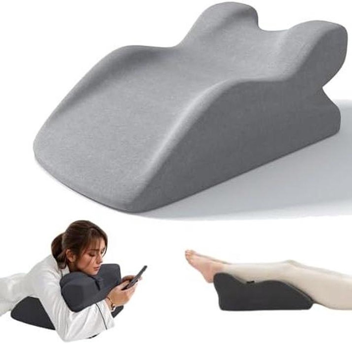 Ergonomisch Leeskussen - Rugsteun Kussen - Ontspannen Zitten - Verstelbare Hoofdsteun - 24x14x24 cm - Grijs