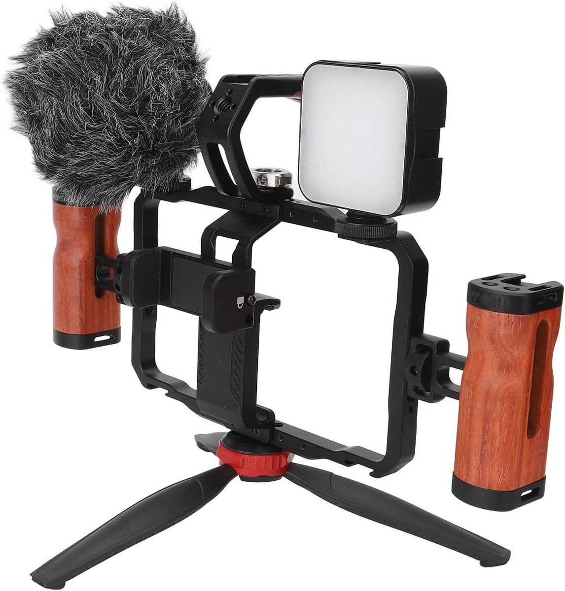 Smartphone Video Rig - Vlog Kit - Mobiele Video Opnames - Met LED Licht - 158 kg - Zwart