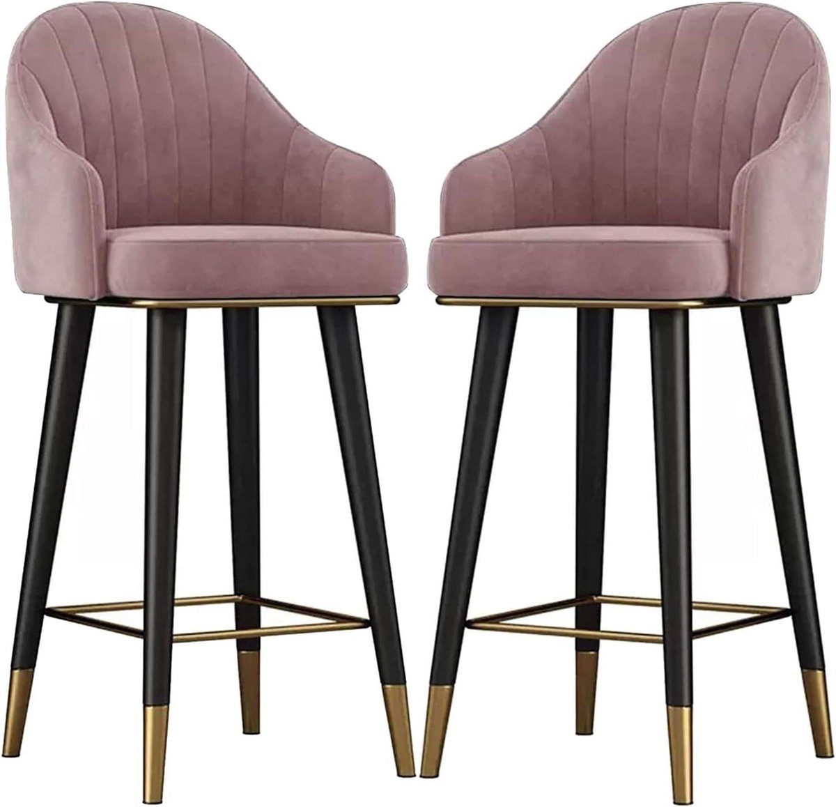 Fluwelen Barstoelen - Draaibare Krukken - Comfortabel Zitten - Gebogen Rugleuning - 75 cm - Roze