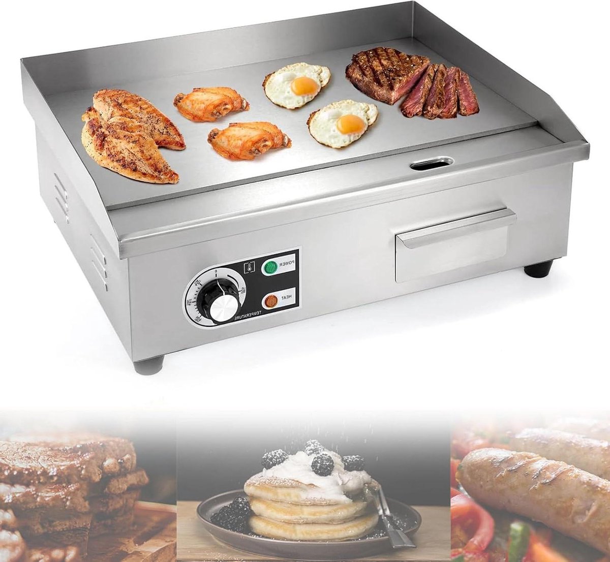 Elektrische Bakplaat - Plancha Grill - Thuis Barbecue - Antiaanbaklaag - 55 cm - Zilver
