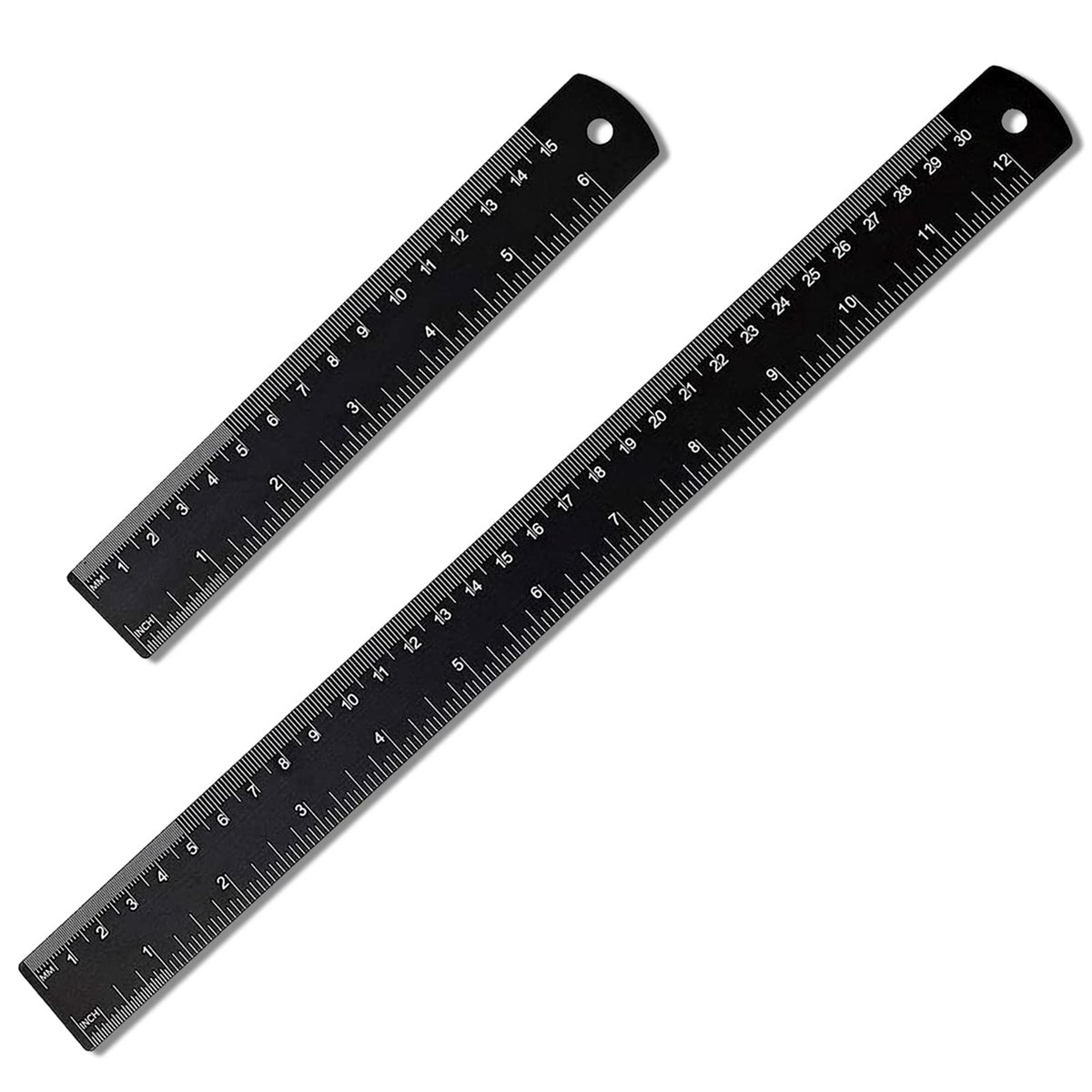 carmdering - Aluminium Liniaal - Metalen Meetlat - Meetinstrument Set - Tweezijdige Schaalverdeling - Inclusief Omrekeningstabel - Aluminiumlegering - Zwart Geanodiseerd Oppervlak - Ideaal Voor Ingenieurs En Studenten - 2 Stuks