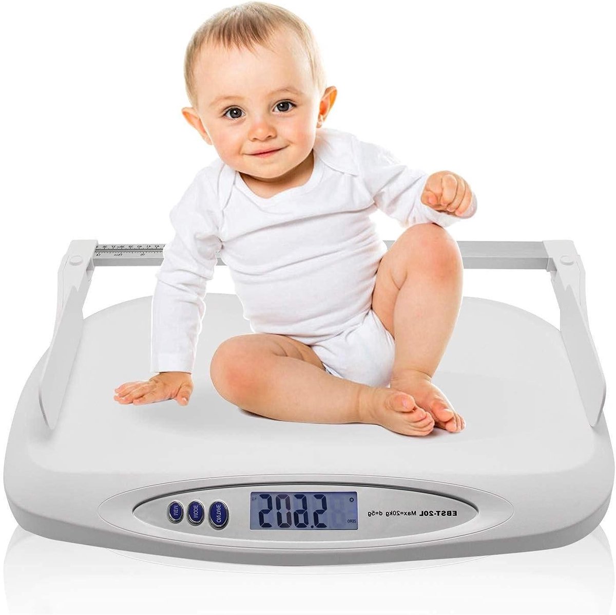 Digitale Weegschaal - Baby- en Huisdierweegschaal - Groei Monitoren - Met Opvouwbare Lengteliniaal - 20KG - Wit