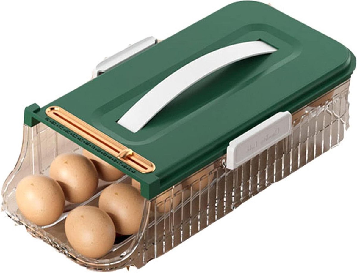 Koelkast Eierdoos - Eierhouder Plastic - Voedsel Opbergen - Transparant Ontwerp - 8.1cm - Groen